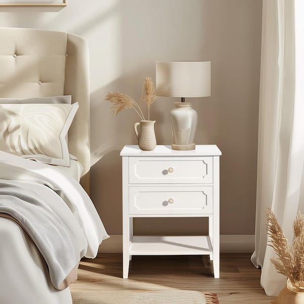 White 2 Drawer 22. 05 in. Wide Nightstand