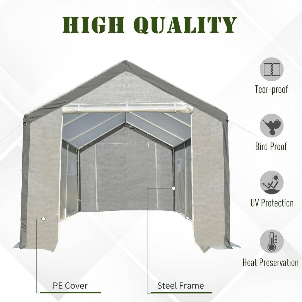 Outsunny Large Walk-In Greenhouse with Roll-Up Windows and Doors