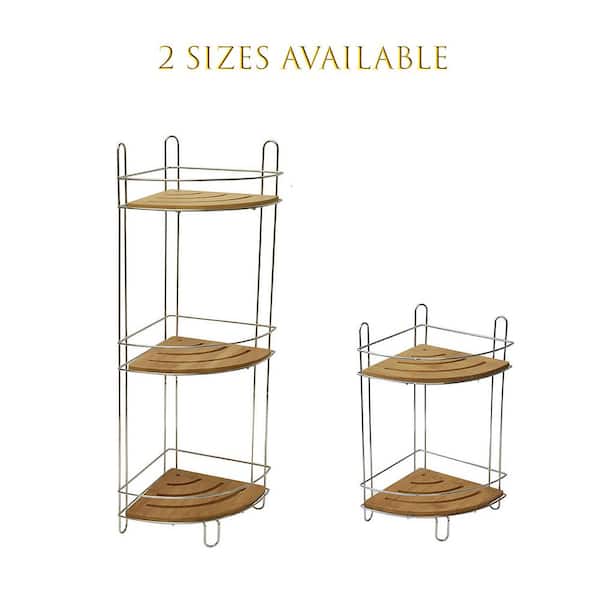 Rust Proof Aluminum Shower Caddy with Bamboo Shelves, Satin Chrome