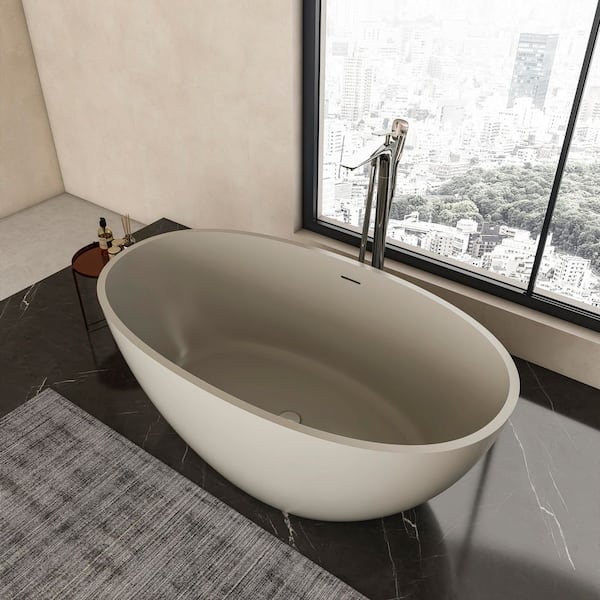 Moray 55 in. x 31 in. Solid Surface Stone Resin Flatbottom Freestanding Bathtub Soaking Bathtub in Matte Yellow