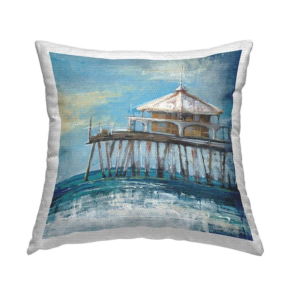 Stupell Industries Pier Overlooking Ocean Blue Square Outdoor Throw Pillow