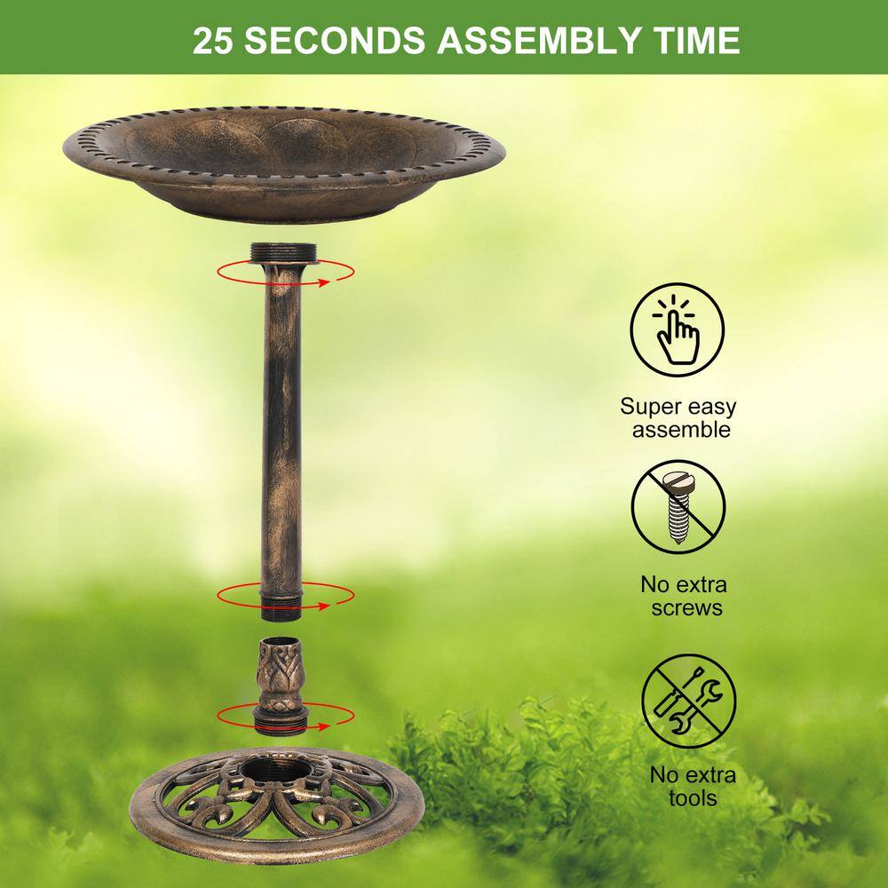 Antique Copper 28" Metal Bird Bath with Solar Fountain