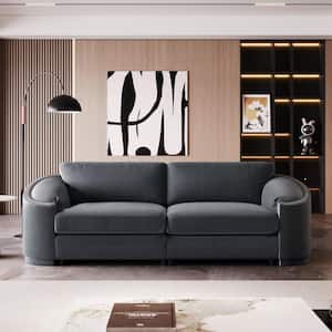 Stylish 92 in. Wide Nailhead Trim Design Semilunar Round Arm Modern Polyester Curved Sofa in. Gray