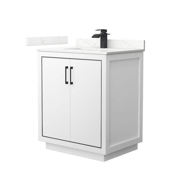 Wyndham Collection Icon 30 in. W x 22 in. D x 35 in. H Single Bath Vanity in White with Giotto Quartz Top