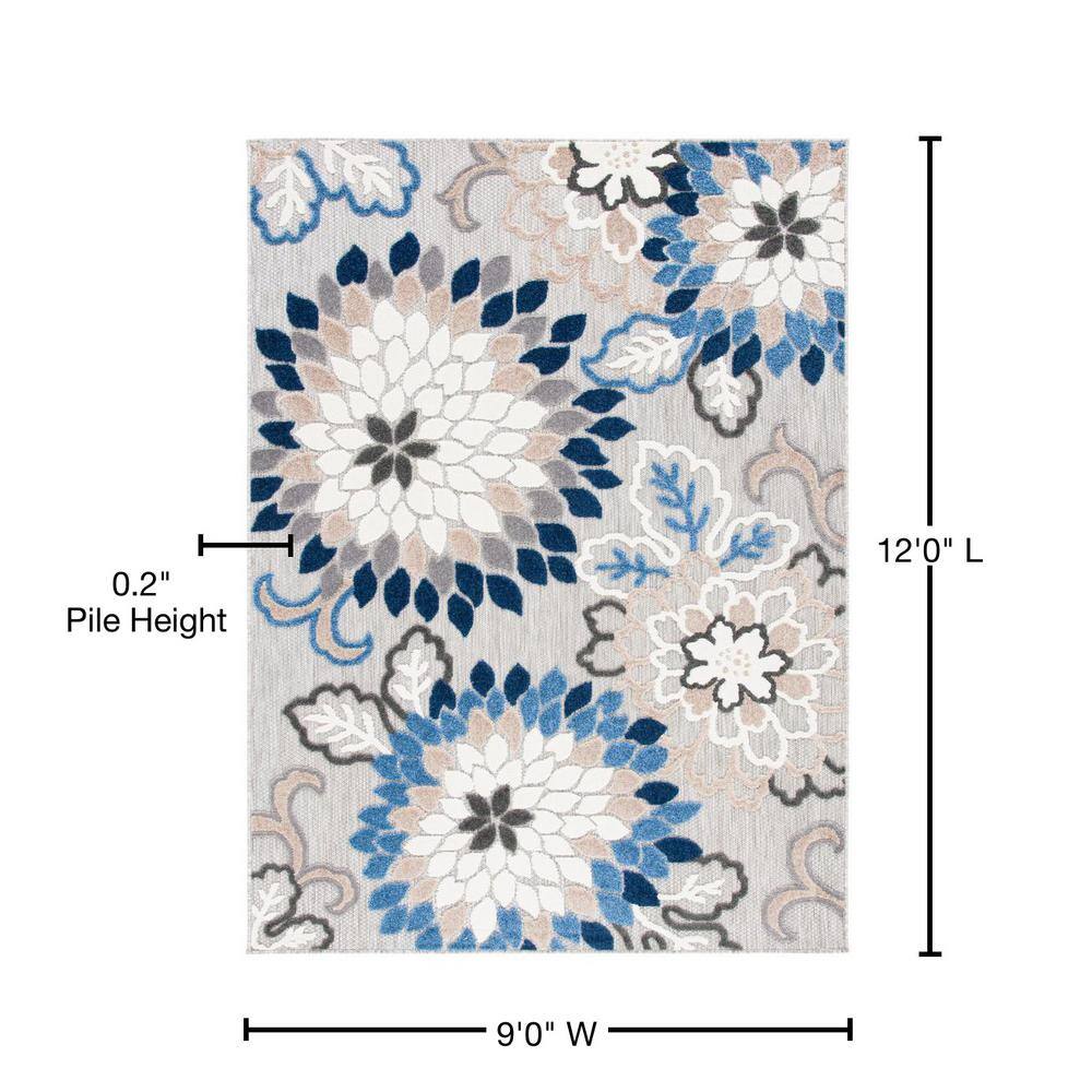 Reversible Rectangular Floral Bliss 9' x 12' Blue Synthetic Rug