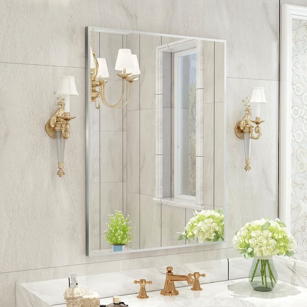 22 in. W x 30 in. H Aluminum Framed Rectangular Vanity Wall Mounted Mirror in Brushed Nichel