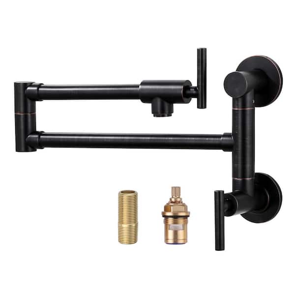 IVIGA Brass Wall Mounted Pot Filler with Double Handle in Oil Rubbed Bronze