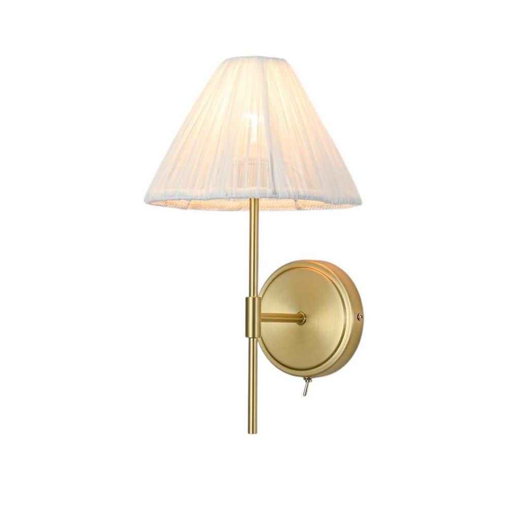 Tabor 8.7 in. W 1-Light Modern Brushed Gold Cone Wall Sconce with White Pleated Fabric Shade and On/Off Switch price history on PriceWatchPro