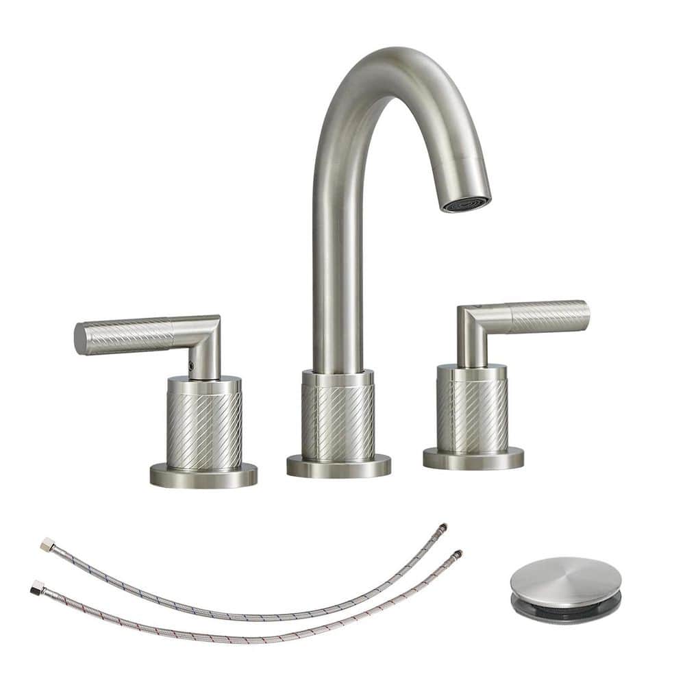 8 in. Widespread 2-Handle 3-Hole 360-Degree Swivel Spout Bathroom Sink Faucet with Pop-Up Drain in Brushed Nickel price history on PriceWatchPro