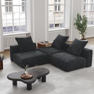 118 in. Armlessm Oversized Exra Large 3-Piece L-shaped Corduroy Modular Grand Sectional Sofa Rearrangeable Couch, Black