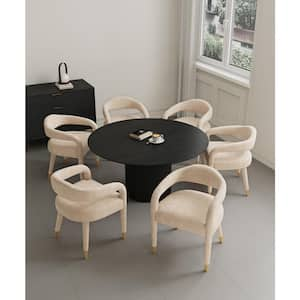 Hathaway and Aspen 7-Piece Round Black and Gold Dust Ash Wood Top Dining Room Set Seats 6