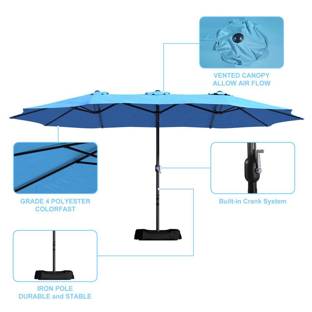 15 Ft Turquoise and Black Steel Patio Market Umbrella with Base