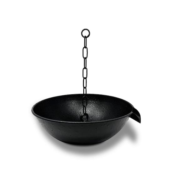 U-nitt 10 in. Black Rain Chain Anchoring Basin Spill Bowl with Scupper