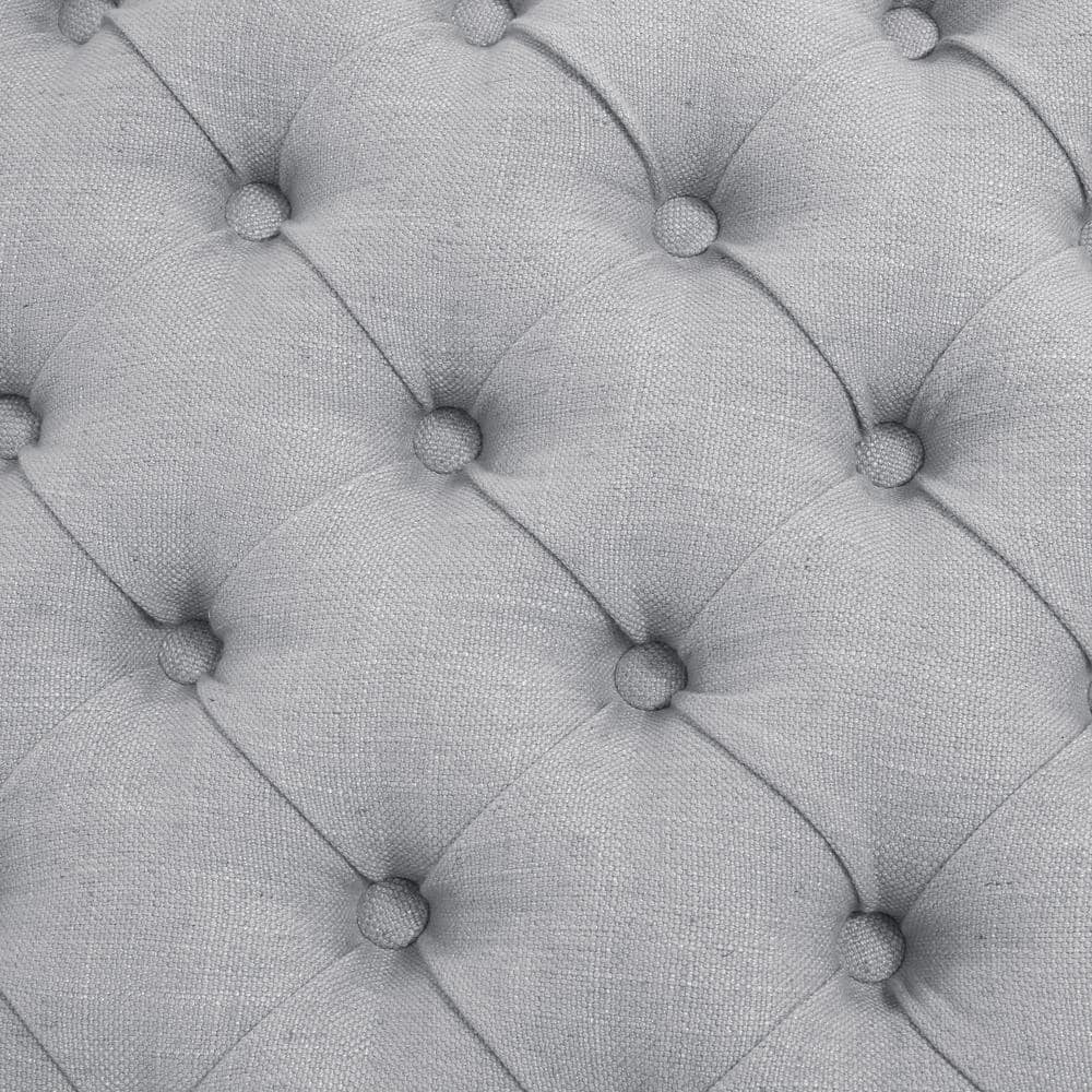 Light Gray Tufted Fabric Storage Ottoman Bench with Rolled Arms