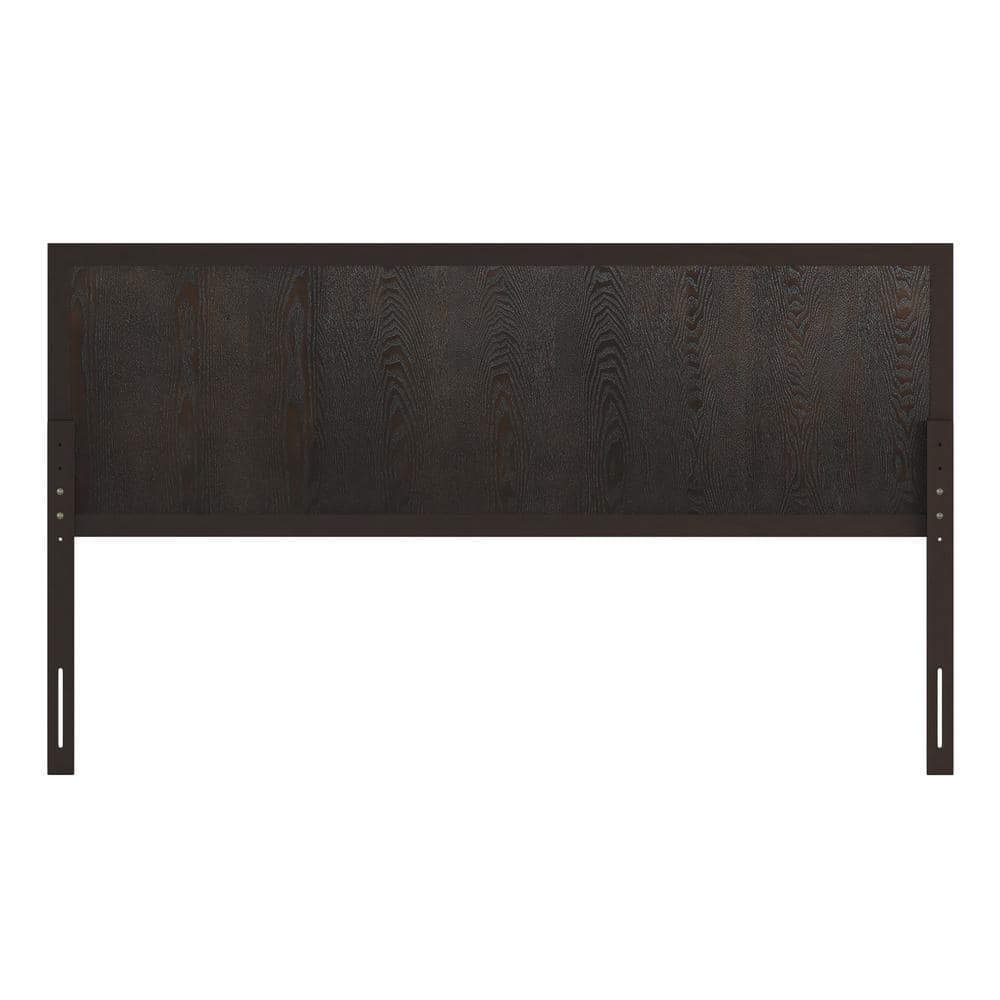 King Dark Brown Solid Wood and Metal Paneled Headboard