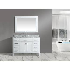 London 54 in. W x 22 in. D Vanity in White with Marble Vanity Top in Carrara White with White Basin and Mirror