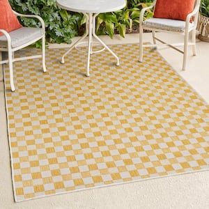 Aimee Traditional Cottage Checkerboard Yellow/Cream 3 ft. x 5 ft. Indoor/Outdoor Area Rug