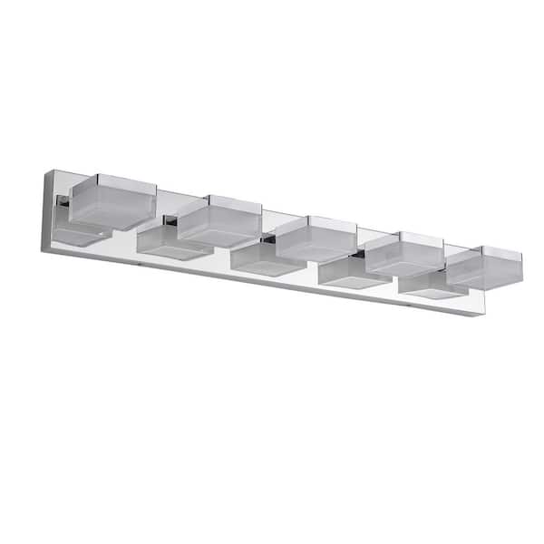 5-Light Chrome LED Vanity Light - Minimalist Geometric Wall Sconce with Rust-Resistant Finish for Bathroom Mirror