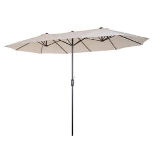 15 ft. Steel Rectangular Outdoor Double Sided Market Patio Umbrella with UV Sun Protection & Easy Crank in White