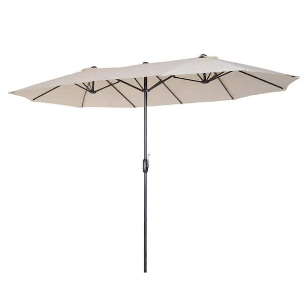 Outsunny 15 ft. Steel Rectangular Outdoor Double Sided Market Patio Umbrella with UV Sun Protection & Easy Crank in White