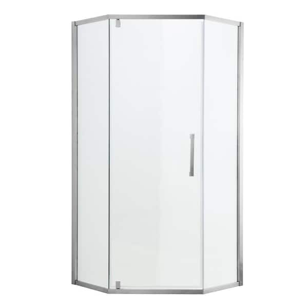 Boosicavelly 34 in. W x 72 in. H Pivot Semi Frameless Corner Shower Enclosure in Chrome Finish with Tempered Glass