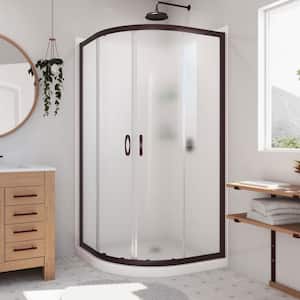 Prime 36 in. W x 76-3/4 in. H Sliding Semi Frameless Corner Shower Enclosure in Oil Rubbed Bronze with Frosted Glass