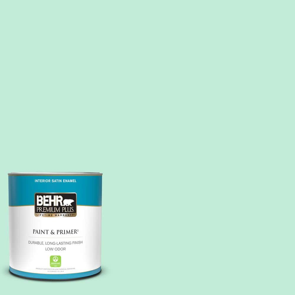 BEHR PREMIUM PLUS 1 qt. #470A-2 Seafoam Pearl Satin Enamel Low Odor  Interior Paint & Primer 705004 - The Home Depot