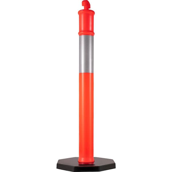 6-Pack Traffic Delineator Posts 44 in. Rubber Base 16 in. for Construction Sites PE Cones with 10 in. Reflective Band