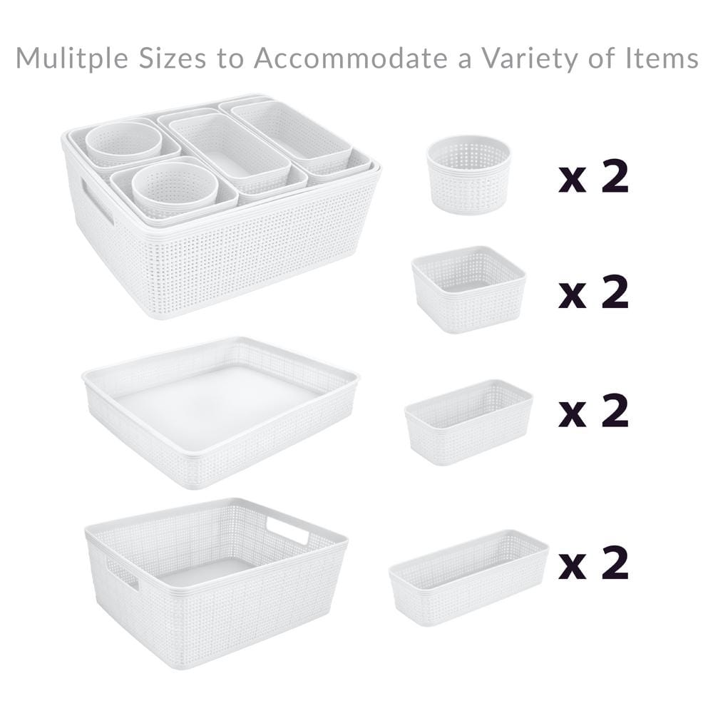 White Plastic Multipurpose Drawer Organizer Set, 10-Pack