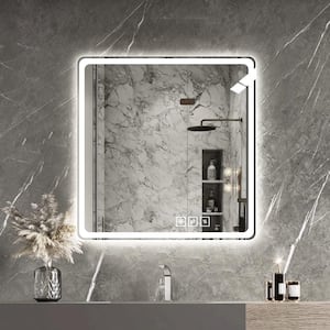 36 in. W x 36 in. H Square Silver Frameless Wall Bathroom Vanity Mirror in Glass with Front Light and Illuminator