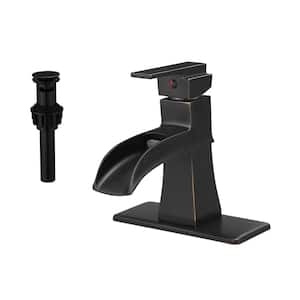 Single Handle Single Hole Bathroom Faucet with Drain Assembly Waterfall Brass Bathroom Sink Faucets in Oil Rubbed Bronze
