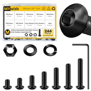 Yodaoke 100pcs M3-0.5 X 8mm Button Head Socket Cap Screw, ISO 7380 Hex Drive, Class 10.9, Alloy Steel, With Nut And Washer