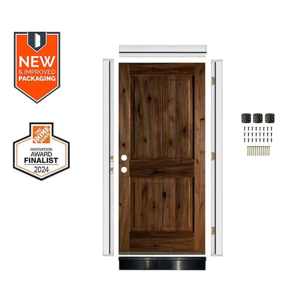 DIY 36 in. x 80 in. Knotty Alder Sq. Top VG Right-Hand Provincial Stain Wood Front Door Kit w/ Quick Assemble Jamb