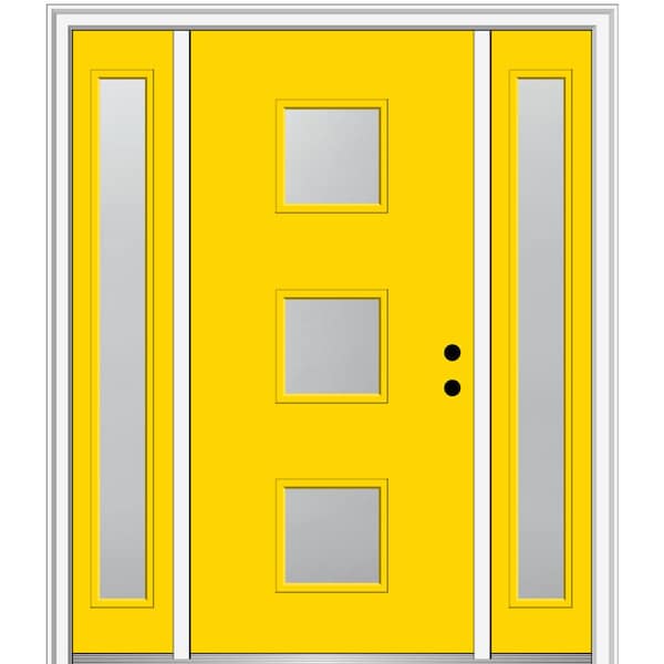 MMI Door 68.5 in. x 81.75 in. Aveline Left-Hand Inswing 3-Lite Frosted Painted Fiberglass Smooth Prehung Front Door w/ Sidelites