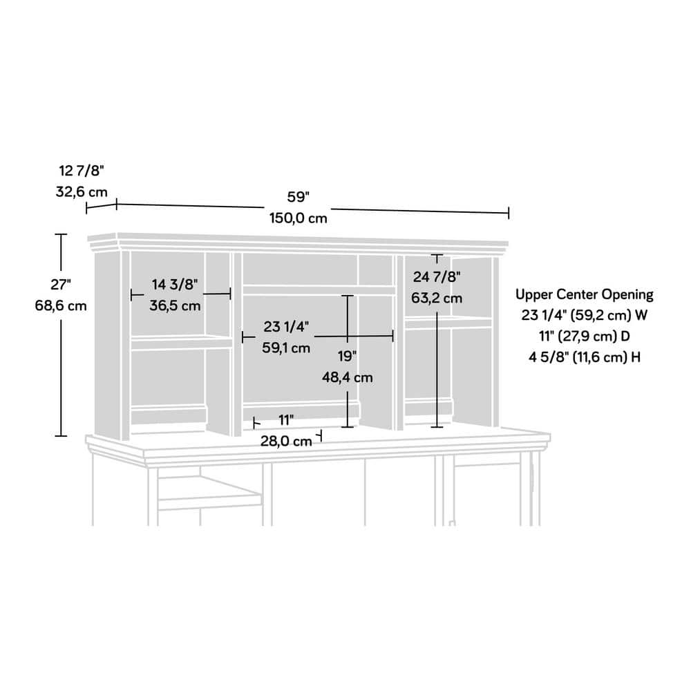 Pebble Pine Farmhouse Computer Hutch with Adjustable Shelves