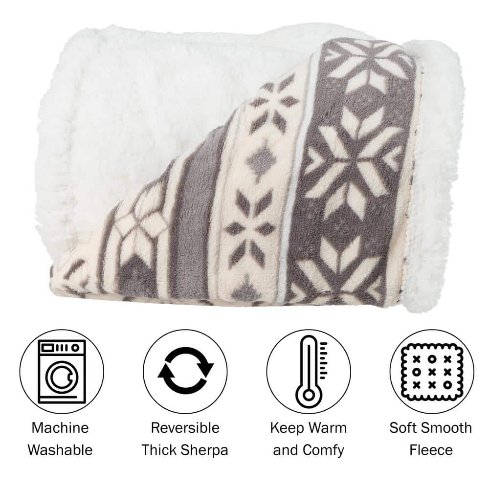Gray Diamond Fleece Sherpa Reversible Winter Blanket