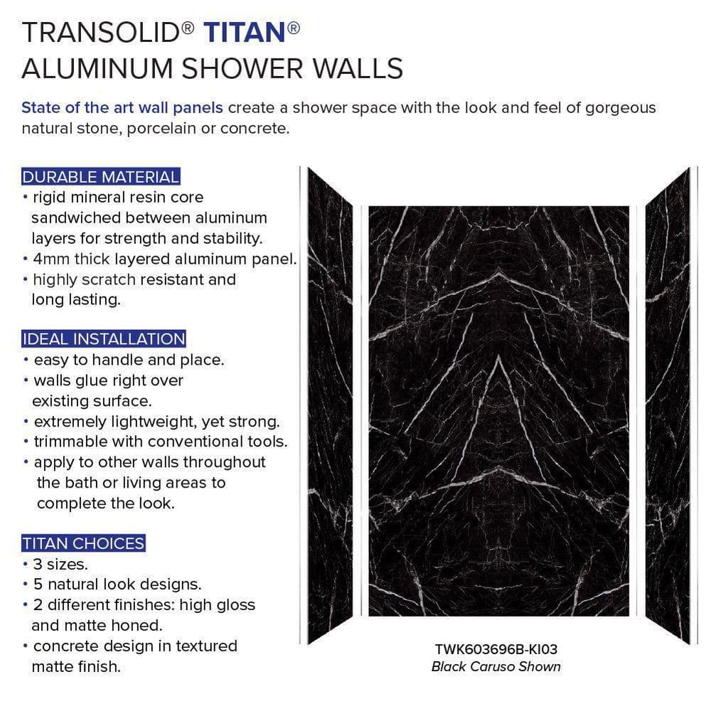 Titan 60" x 36" Black Glossy Marble Shower Wall Kit