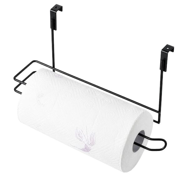 Hanging Paper Towel Holder Over-the-Cabinet Door Organizer Rack for Kitchen and Under-Sink Storage, Black