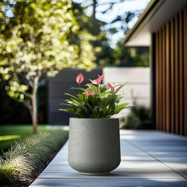 17 in. Large Sage Gray Concrete Round Planter / Pot with Drainage Holes