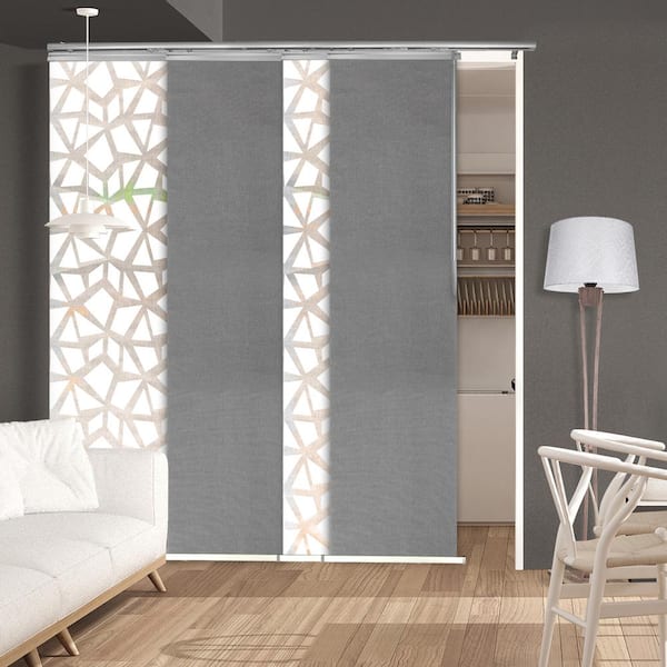 EMOH Morning Mist 48 in. - 88 in. W x 94 in. L Adjustable 4- Panel White Single Rail Panel Track with 23.5 in. Slates