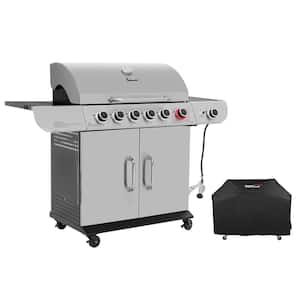 6-Burner BBQ Liquid Propane Gas Grill with Sear and Side Burner with Cover, 71,000 BTU Cabinet Style Gas Grill