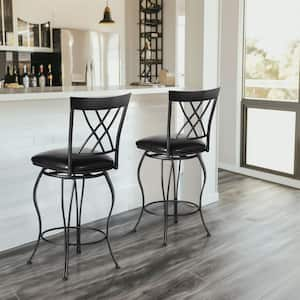 Wichita 24 in.Black High Back Metal Frame Swivel Counter BarStool With Faux Leather Cushioned Seat(Set of 2)