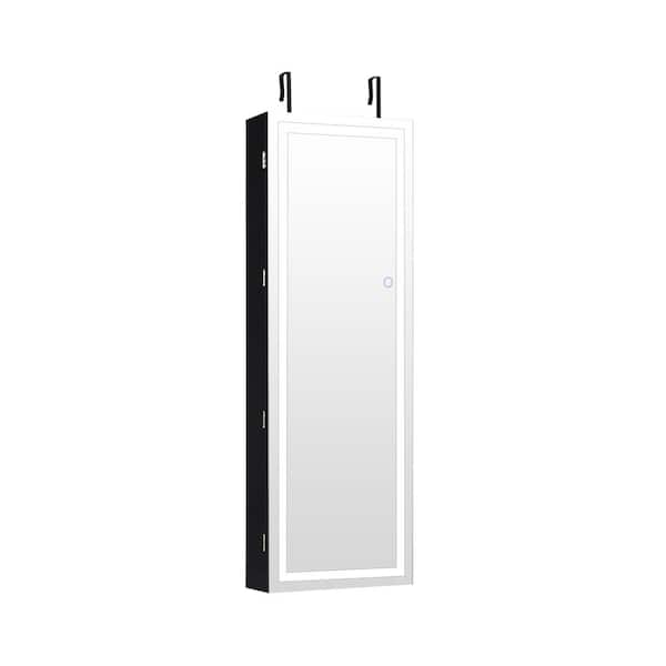 Black Jewelry Cabinet Armoire Mirror with Full Length Mirror and 2-Internal LED Lights