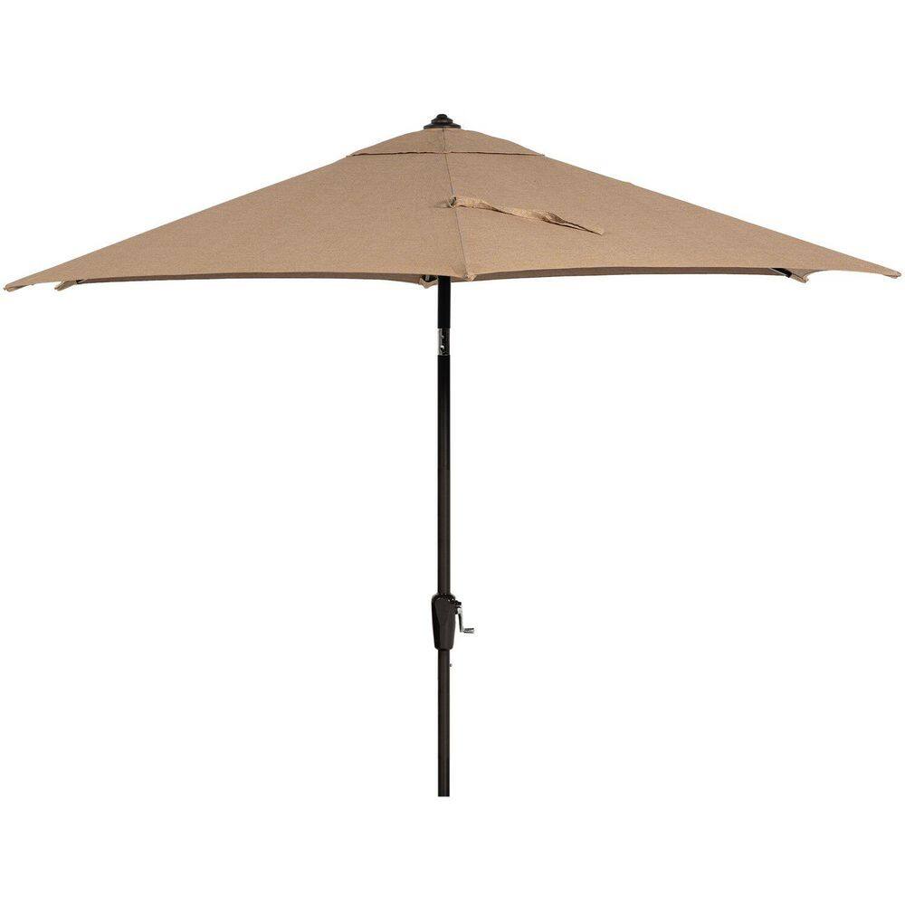 Montclair Modern 5-Piece Outdoor High-Dining Set with Swivel Chairs and Umbrella in Tan