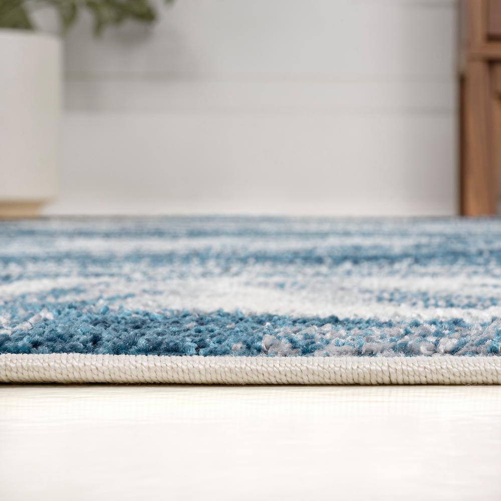 Turquoise and Cream Abstract Marble 5x8 Area Rug