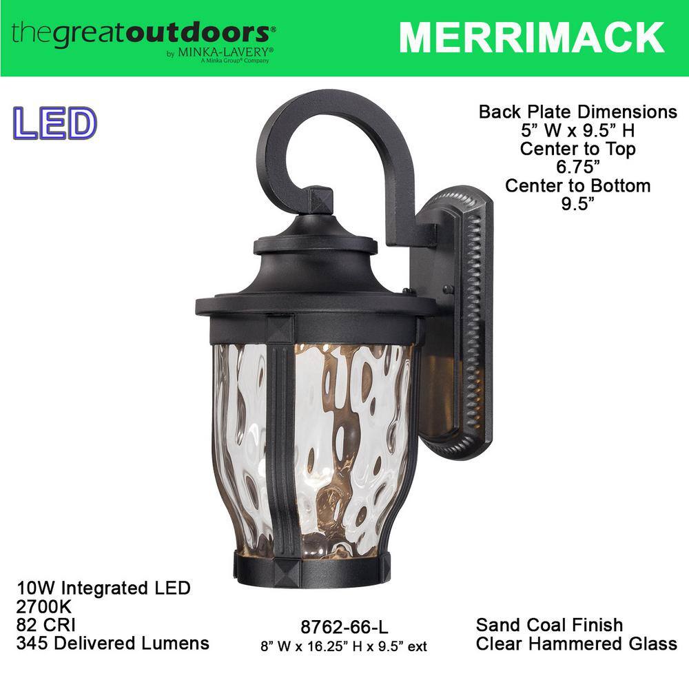 Black Aluminum LED Outdoor Wall Lantern with Clear Hammered Glass
