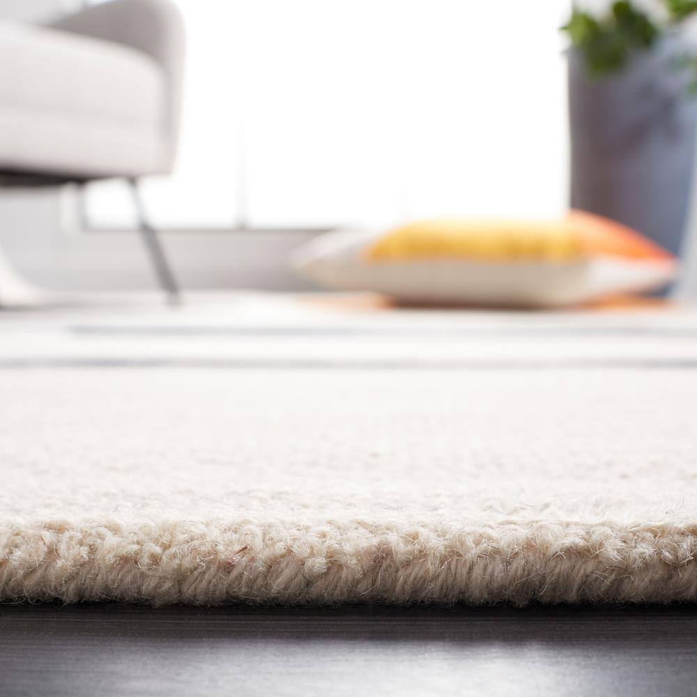 Beige and Black Wool Hand-Tufted Runner Rug