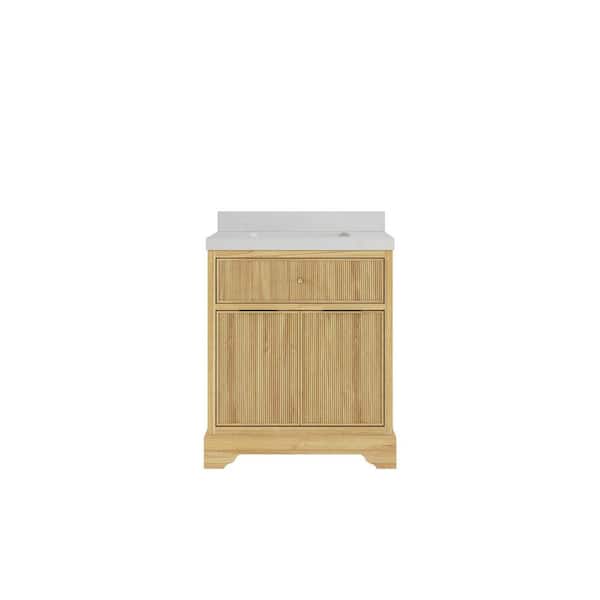 Willow Collections Austin Teak 30 in. W x 22 in. D x 36 in. H Bath Vanity in Light Teak with 2 in. Carrara Quartz Top