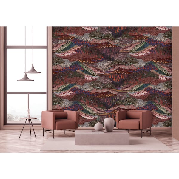 Burgundy Panoramic Valleys Print Non Woven Non-Pasted Textured Wallpaper 68 sq. ft.