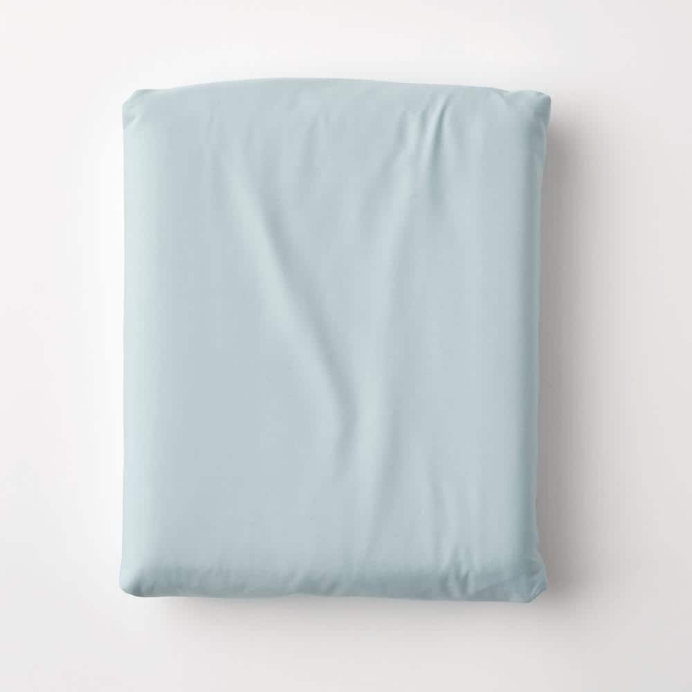 Company Cotton Pale Blue Solid 300-Thread Count Cotton Percale King Deep Pocket Fitted Sheet -  The Company Store, 50652I-K-PALE-